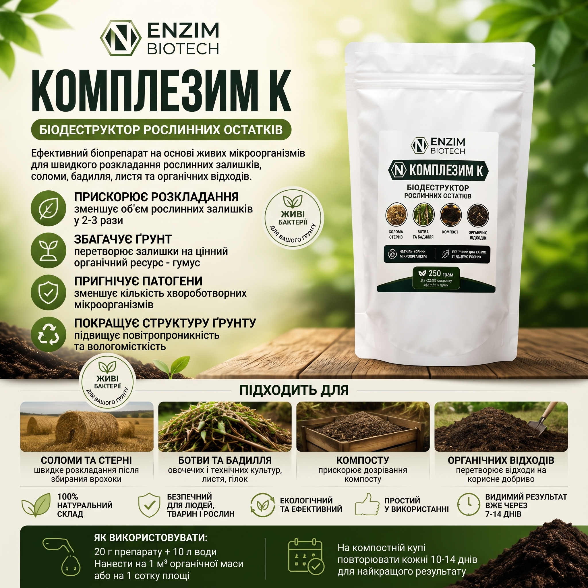 Біодеструктор рослинних залишків та компосту Комплезим К (ENZIM Biotech)